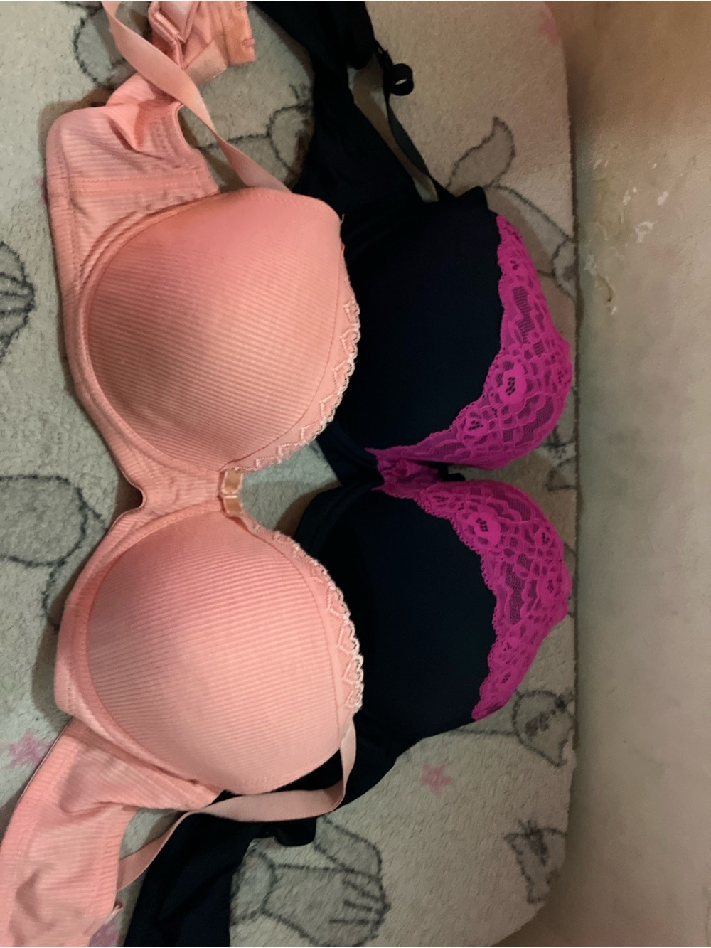 Women's Pink and Black Lace Accent Bras - Pack